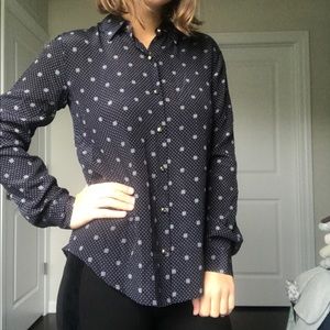 Navy blue silk pattern button down